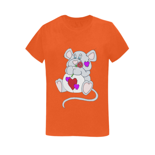 Valentine Mouse Orange Women's T-Shirt in USA Size (Two Sides Printing)