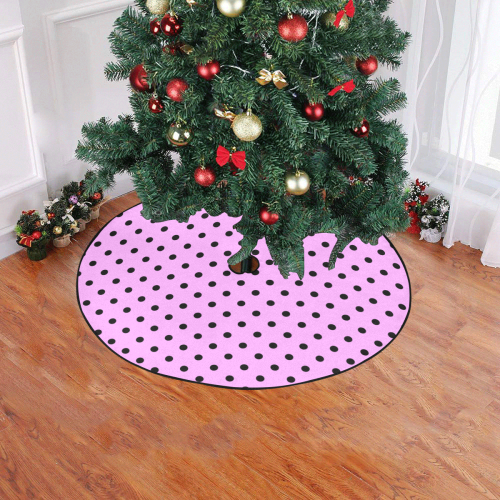 Polka Dots Black on Pink Christmas Tree Skirt 47" x 47"