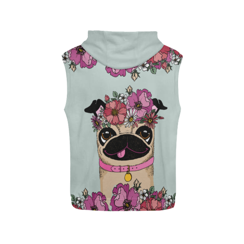 Pug Flower All Over Print Sleeveless Hoodie for Women (Model H15)