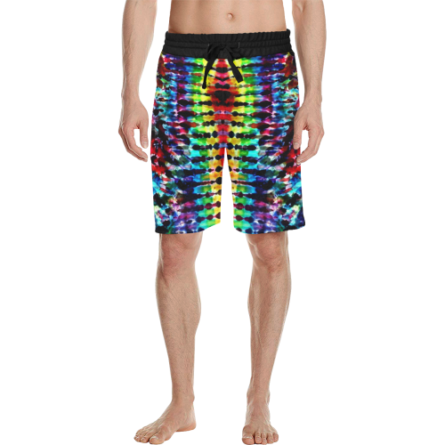 Rainbow Tie Dye Stripe Men's All Over Print Casual Shorts (Model L23)