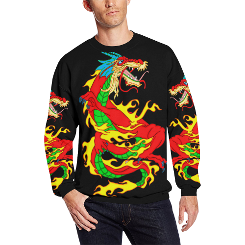 Red Chinese Dragon Black All Over Print Crewneck Sweatshirt for Men/Large (Model H18)