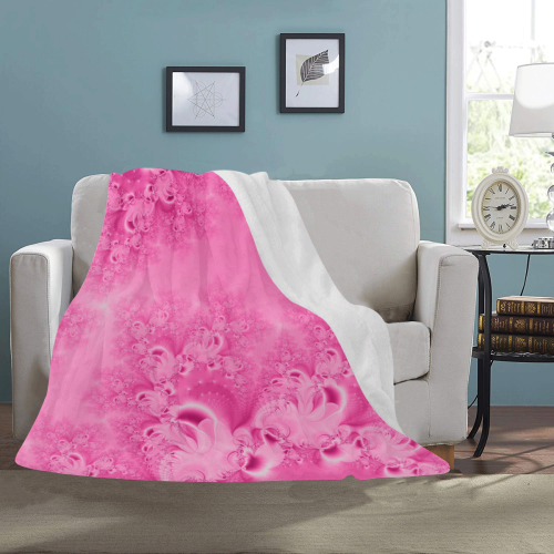 Soft Pink Frost of Morning  Fractal Abstract Ultra-Soft Micro Fleece Blanket 50"x60"