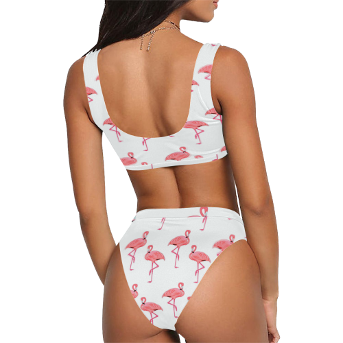 Classic Pink Flamingo Pattern Sport Top & High-Waisted Bikini Swimsuit (Model S07)