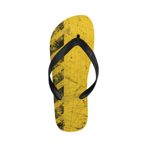 yellow and black warning stripes used look Flip Flops for Men/Women (Model 040)