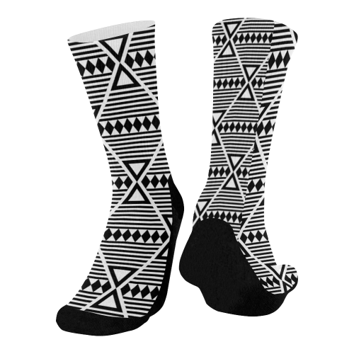 Black Aztec Tribal Mid-Calf Socks (Black Sole)