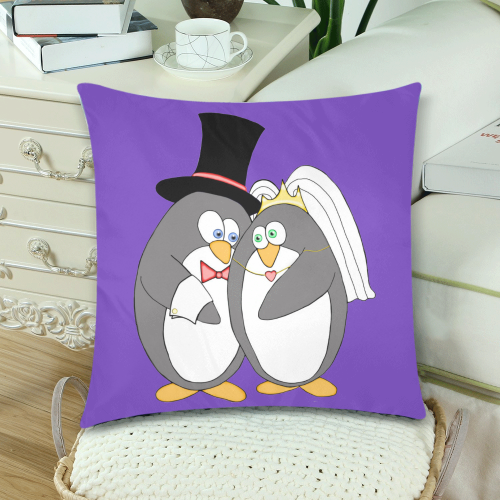 Penguin Wedding Purple Custom Zippered Pillow Cases 18"x 18" (Twin Sides) (Set of 2)