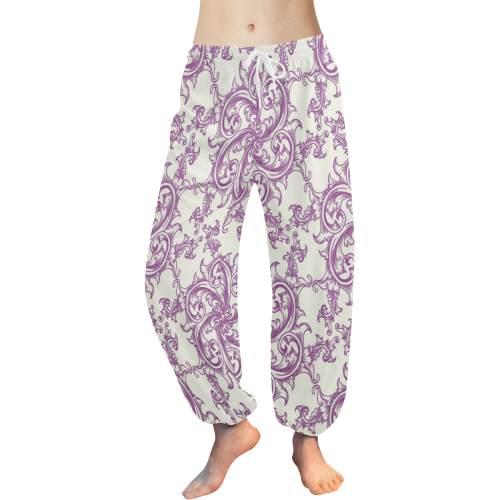 Purple Flower Swirl Women's All Over Print Harem Pants (Model L18)