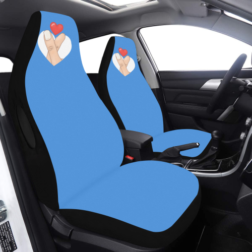 Red Heart Fingers on Blue Car Seat Cover Airbag Compatible (Set of 2)