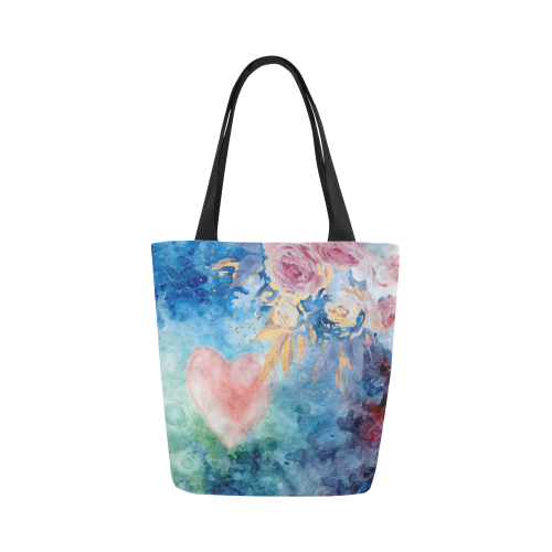 Heart and Flowers - Pink and Blue Canvas Tote Bag (Model 1657)