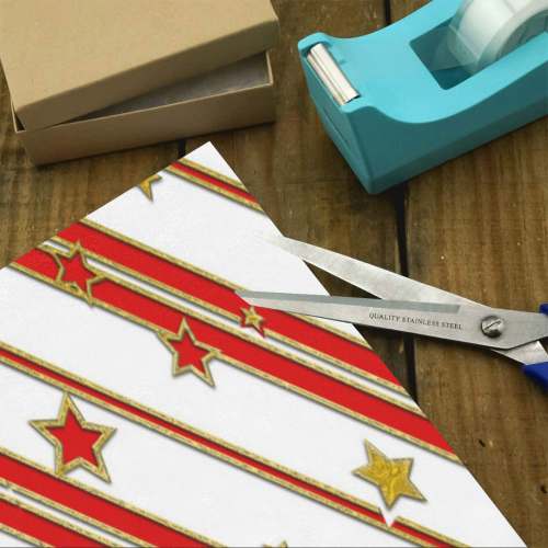 STARS & STRIPES red gold white Gift Wrapping Paper 58"x 23" (1 Roll)