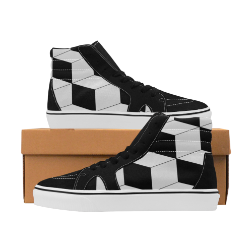 Abstract geometric pattern - black and white. Women's High Top Skateboarding Shoes/Large (Model E001-1)