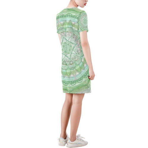 delicate silk mandala 8 Short-Sleeve Round Neck A-Line Dress (Model D47)