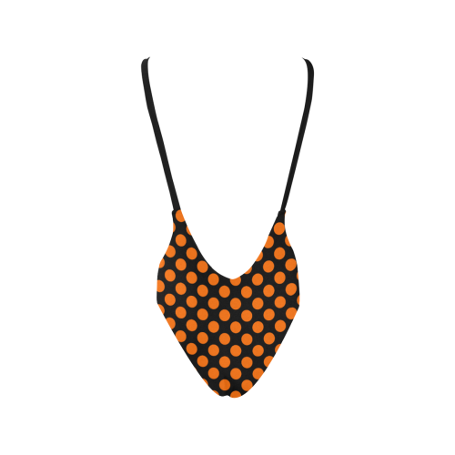 Orange Polka Dots on Black Sexy Low Back One-Piece Swimsuit (Model S09)