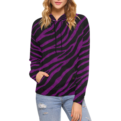 Ripped SpaceTime Stripes - Purple All Over Print Hoodie for Women (USA Size) (Model H13)
