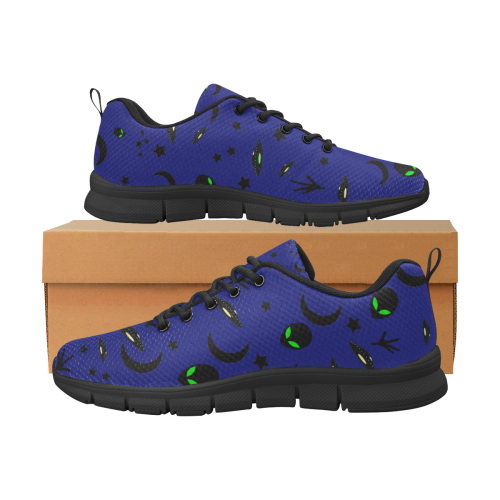 Alien Flying Saucers Stars Pattern (Blue/Black) Men's Breathable Running Shoes (Model 055)