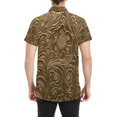 Embossed Gold Flowers Men's All Over Print Short Sleeve Shirt (Model T53)