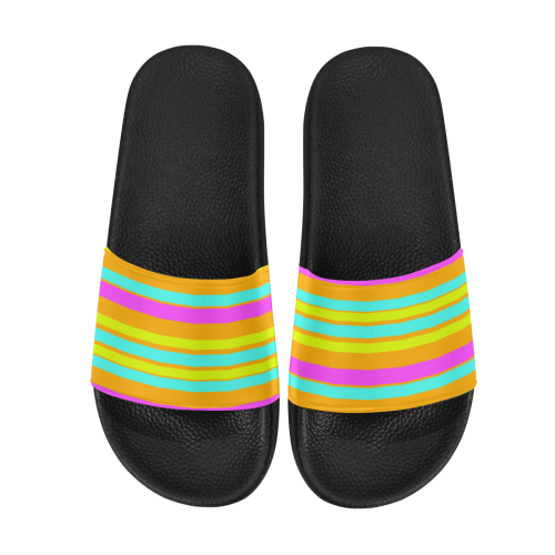 Neon Stripes  Tangerine Turquoise Yellow Pink Men's Slide Sandals/Large Size (Model 057)