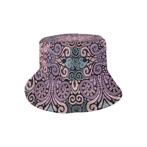 Pink, purple blue, Boho Ornate Watercolor Mandala All Over Print Bucket Hat