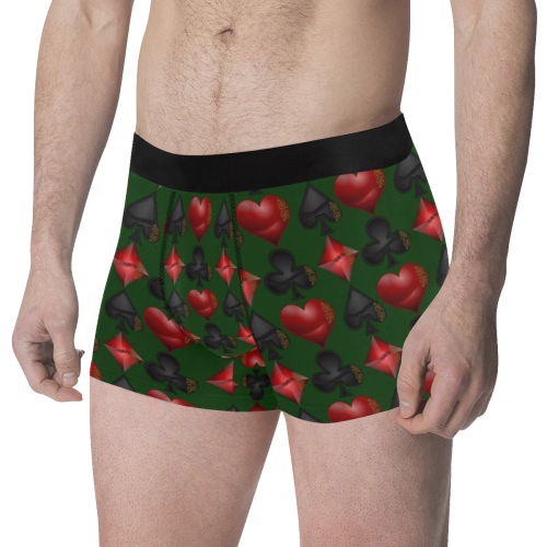 Las Vegas Black and Red Casino Poker Card Shapes on Green Men's Classic Boxer Briefs (Model L34)