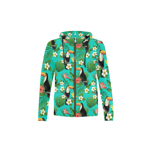 Tropical Summer Toucan Pattern All Over Print Full Zip Hoodie for Kid (Model H14)