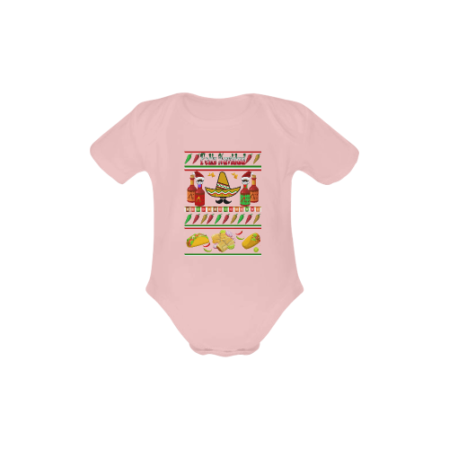 Christmas Feliz Navidad Ugly Sweater Pattern Pink Baby Powder Organic Short Sleeve One Piece (Model T28)