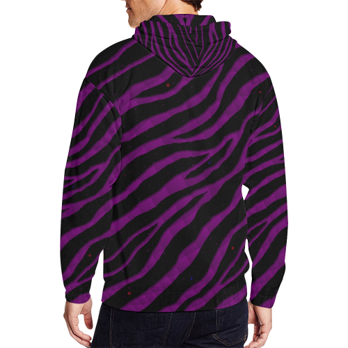 Ripped SpaceTime Stripes - Purple All Over Print Full Zip Hoodie for Men (Model H14)