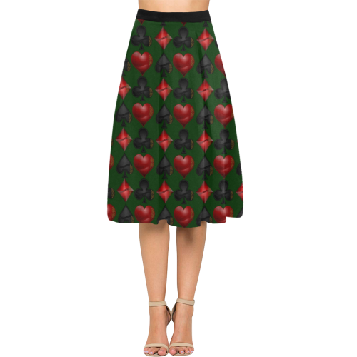Las Vegas Black and Red Casino Poker Card Shapes on Green Aoede Crepe Skirt (Model D16)