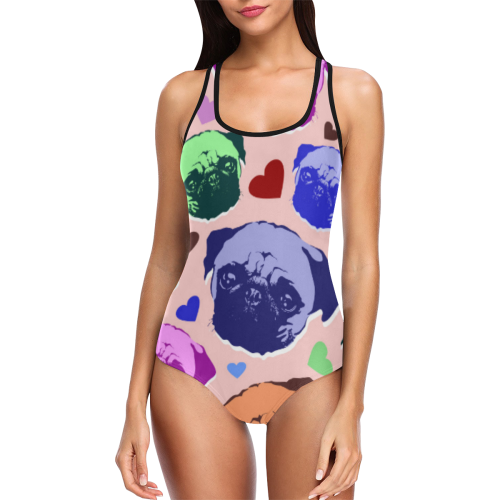 Pug Puppy Dog Love Hearts Vest One Piece Swimsuit (Model S04)