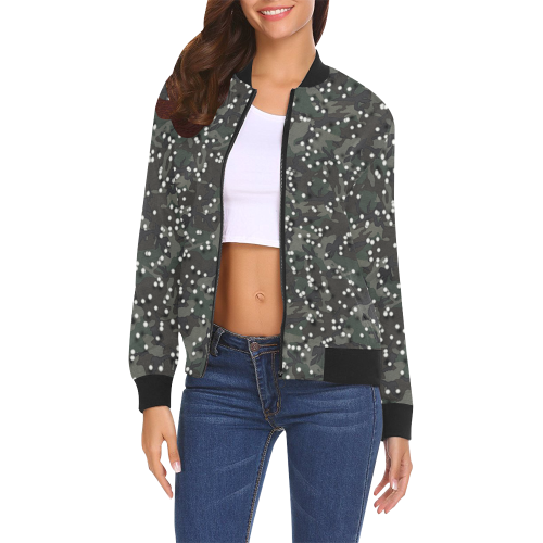 funny airsoft and paintball gamer woodland camouflage design parody All Over Print Bomber Jacket for Women (Model H19)