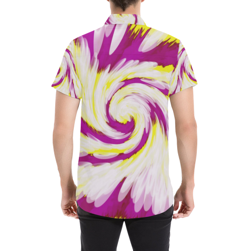 Pink Yellow Tie Dye Swirl Abstract Men's All Over Print Short Sleeve Shirt/Large Size (Model T53)