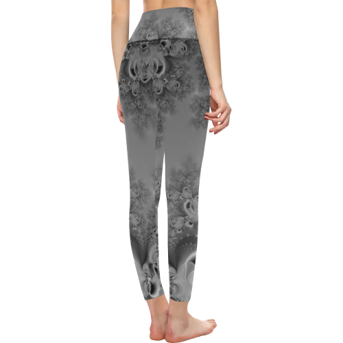 Silvery Moon Frost Fractal Abstract Women's All Over Print High-Waisted Leggings (Model L36)