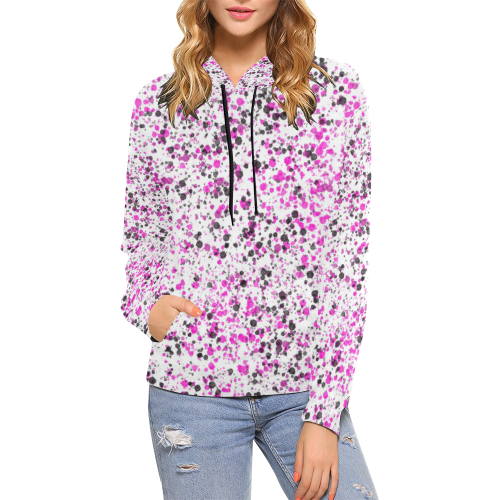 Pink, White and Black Spray Paint All Over Print Hoodie for Women (USA Size) (Model H13)