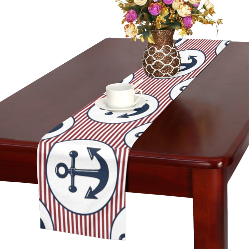 navy and red anchor nautical design Table Runner 16x72 inch