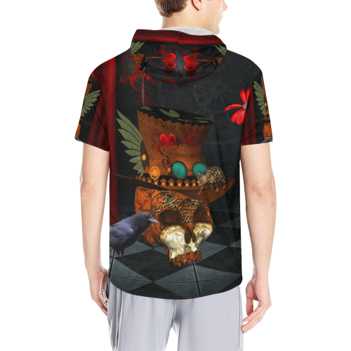 Steampunk skull with rat and hat All Over Print Short Sleeve Hoodie for Men (Model H32)