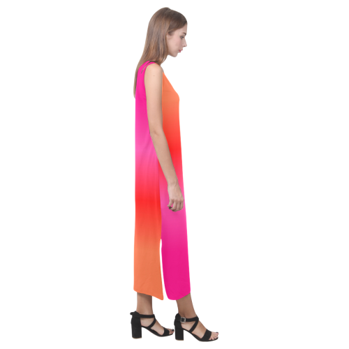 Pink, Red and Orange Gradient Phaedra Sleeveless Open Fork Long Dress (Model D08)