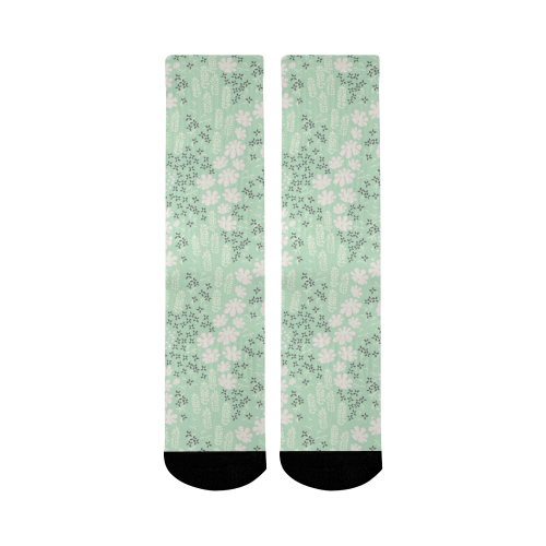 Mint Floral Pattern Mid-Calf Socks (Black Sole)