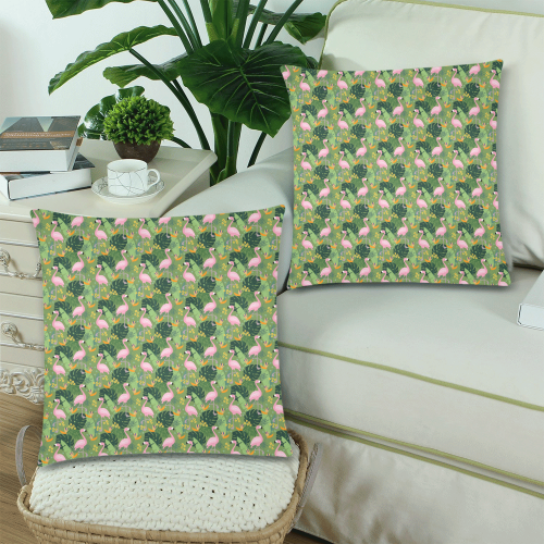 Tropical Flamingo Custom Zippered Pillow Cases 18"x 18" (Twin Sides) (Set of 2)