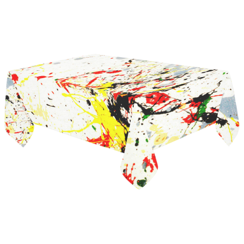 Black, Red, Yellow Paint Splatter Cotton Linen Tablecloth 60"x 104"