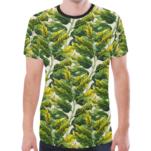 Yellow Green Wide Tropical Leaf pattern 6 New All Over Print T-shirt for Men (Model T45)