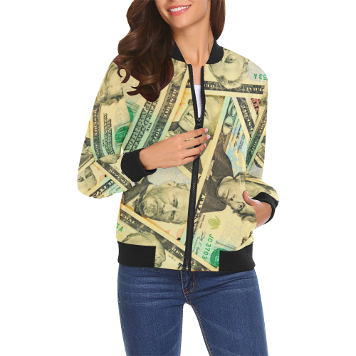 US DOLLARS All Over Print Bomber Jacket for Women (Model H19)