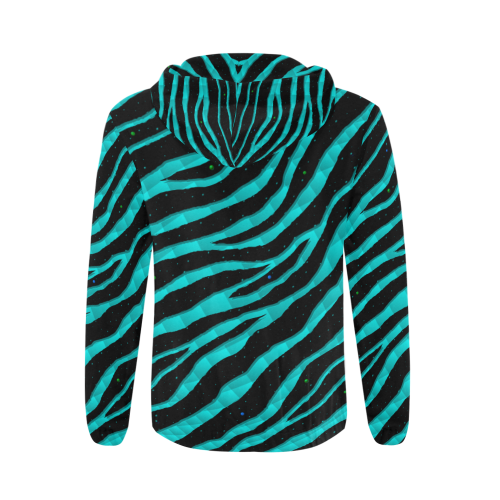 Ripped SpaceTime Stripes - Cyan All Over Print Full Zip Hoodie for Men/Large Size (Model H14)