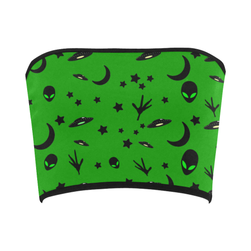 Alien Flying Saucers Stars Pattern on Green Bandeau Top