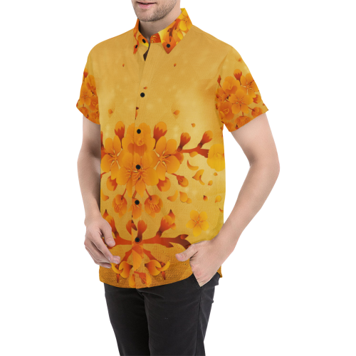 Floral design, soft colors Men's All Over Print Short Sleeve Shirt/Large Size (Model T53)