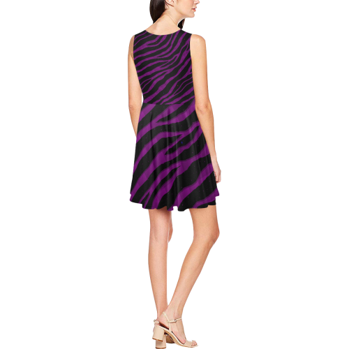 Ripped SpaceTime Stripes - Purple Thea Sleeveless Skater Dress(Model D19)