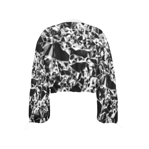 Black Diamond - black silver white triangle abstract pattern Cropped Chiffon Jacket for Women (Model H30)