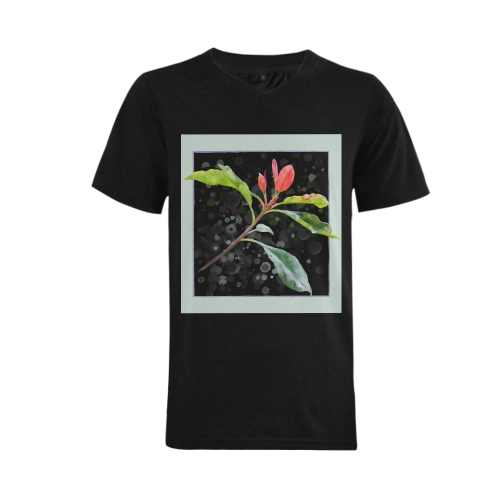 3 colors leaves, red blue green. Floral watercolor Men's V-Neck T-shirt  Big Size(USA Size) (Model T10)