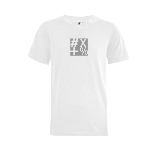 NUMBERS Collection Symbols White/Gray/White Men's V-Neck T-shirt (USA Size) (Model T10)