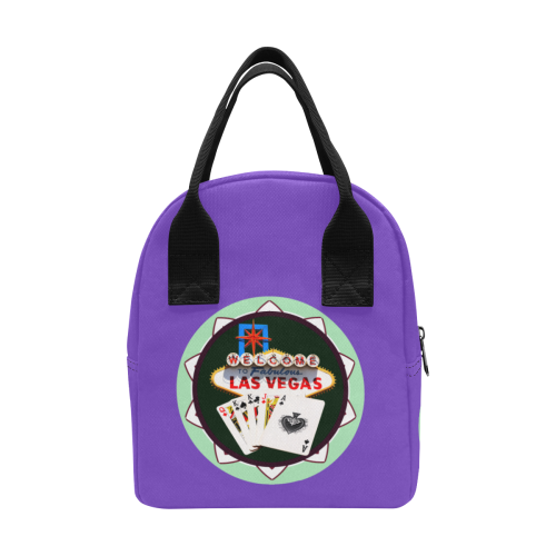 LasVegasIcons Poker Chip - Poker Hand / Purple Zipper Lunch Bag (Model 1689)