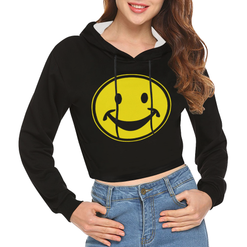 Funny yellow SMILEY for happy people All Over Print Crop Hoodie for Women (Model H22)