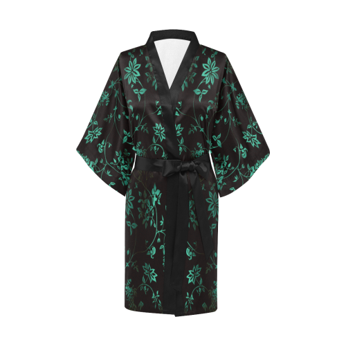 Gothic Black and Turquoise Pattern Kimono Robe